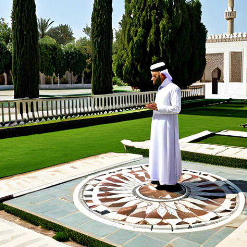 Home 9 **
"A beautifully crafted sundial in the courtyard of a historic mosque, fully clothed people in traditional Islamic attire observing the time, lush garden setting, minaret in the background, clear sky, perfect anatomy, correct proportions, natural pose, professional photography, safe for work, appropriate content, fully clothed, modest, family-friendly."
**