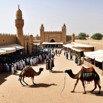 아프리카의 이슬람 확산 - Trade and Islam**

"Bustling marketplace in a historic African city like Timbuktu, Mali. Arab mercha...