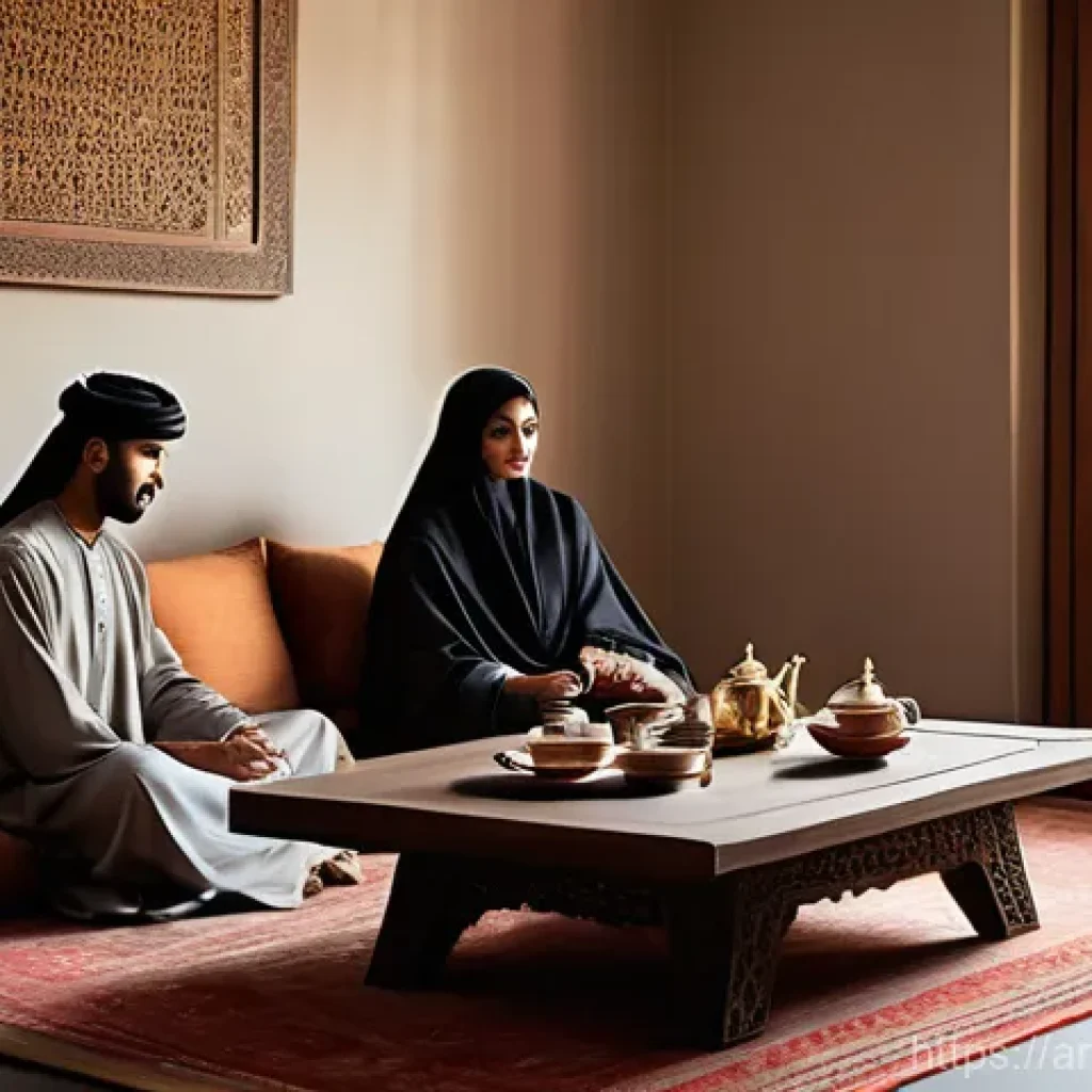 무슬림과 비무슬림 간의 결혼 - **Prompt 1: A Serene Evening of Shared Stories**
    "A young couple, one a woman of clear Middle Ea...