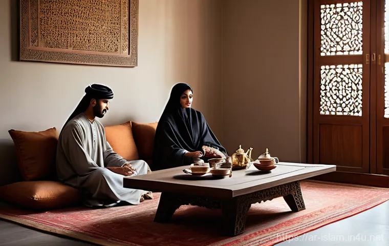 무슬림과 비무슬림 간의 결혼 - **Prompt 1: A Serene Evening of Shared Stories**
    "A young couple, one a woman of clear Middle Ea...