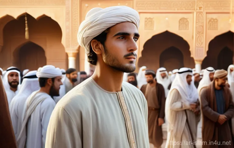 이슬람교 창시자 무함마드 - **Prompt:** "A captivating illustration of a young, trustworthy man in ancient Arabia, in the style ...